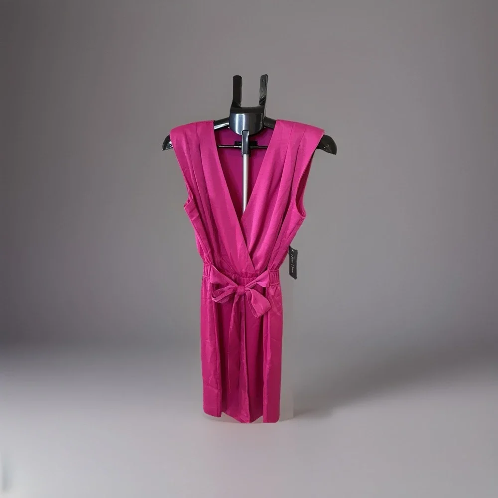 Jessica Howard‎ Pink Sleeveless Padded Shoulder Belted Sheath Dress Size 8 NWT